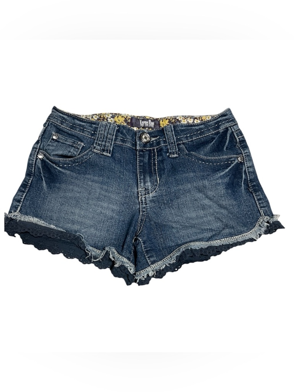 ✨Karma Blue Dark Blue Denim Shorts with Lace Trim girls sz 12